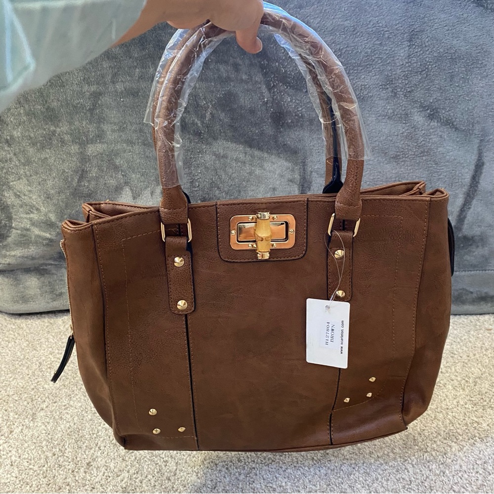 Brown Faux Leather Shoulder Bag Purse NWT Scarleton LA
